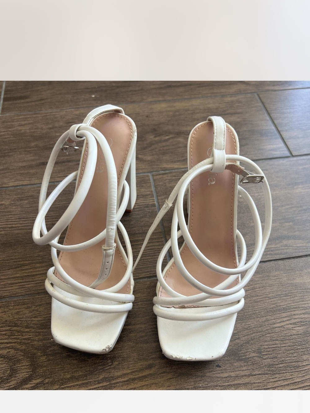 Women's White Strappy High Heel Sandals